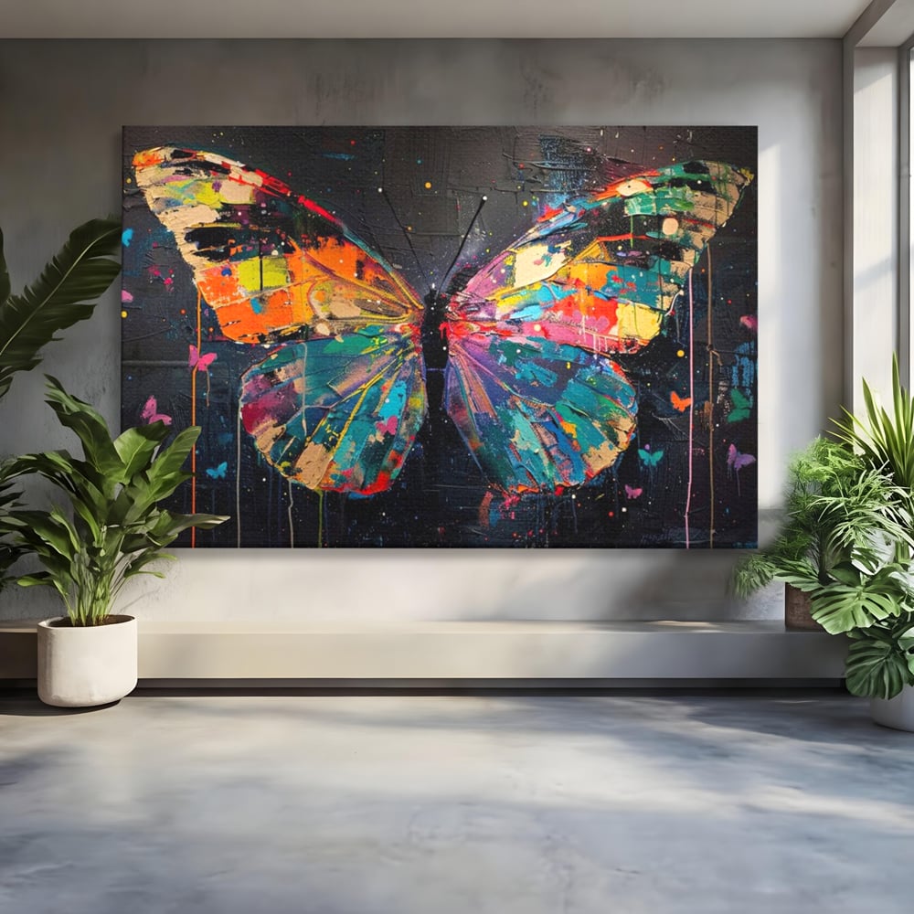 Tablou canvas cu tablou canvas cu fluture multicolor, fara rama, pe sasiu de lemn